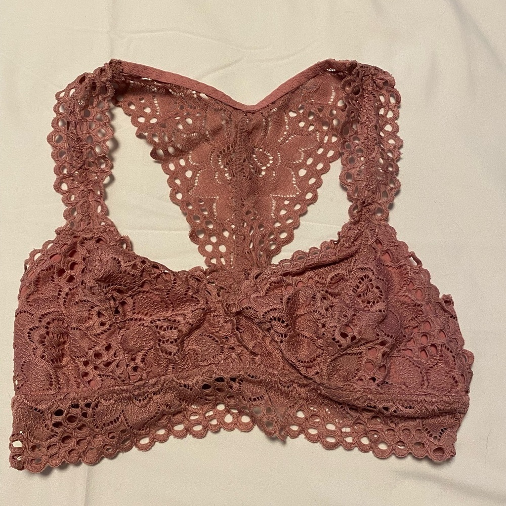 💚 Aerie | Lace Bralette Sports Bra - Small - Dusty Rose